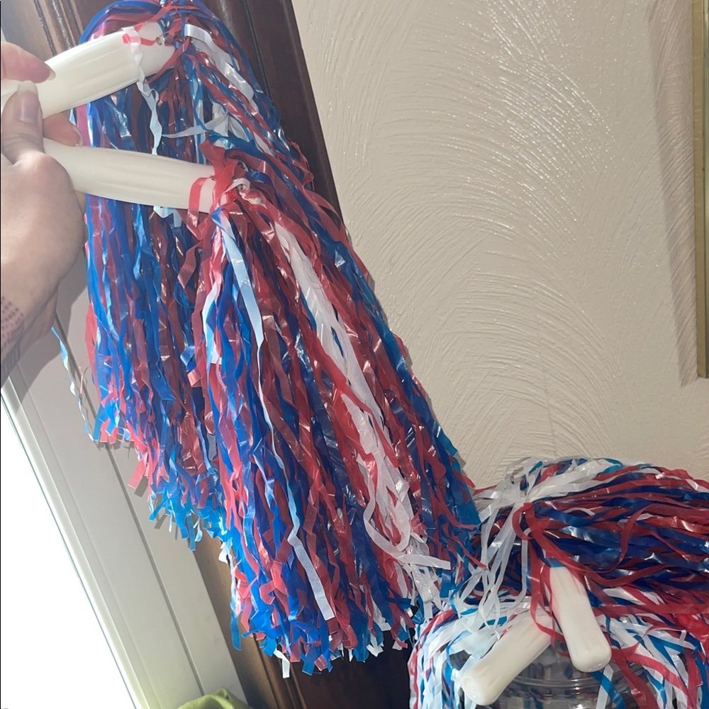 Red, White, and Blue Cheerleading Pom Poms